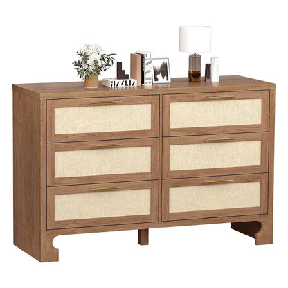 Commode double à 6 tiroirs – Couleur caramel, style rustique, pour 1 à 2 utilisateurs