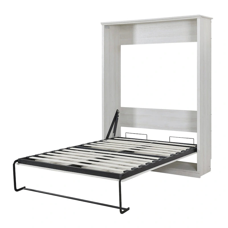 Lit escamotable mural avec armoire, Marron / Blanc rustique, Grand lit / Lit double, 2 couchages