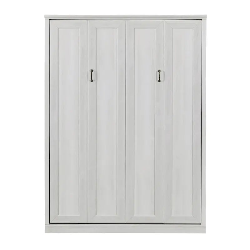 Lit escamotable mural avec armoire, Marron / Blanc rustique, Grand lit / Lit double, 2 couchages