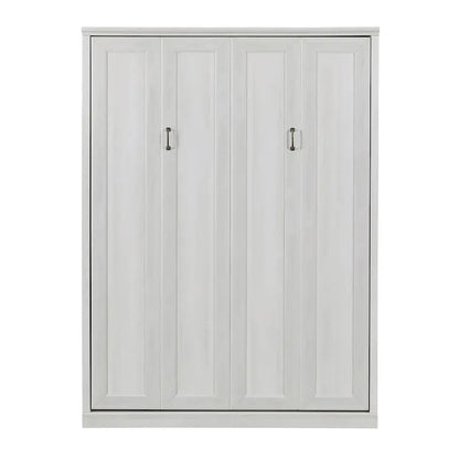 Lit escamotable mural avec armoire, Marron / Blanc rustique, Grand lit / Lit double, 2 couchages