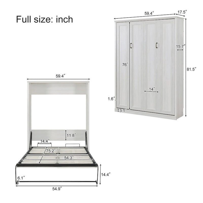 Lit escamotable mural avec armoire, Marron / Blanc rustique, Grand lit / Lit double, 2 couchages