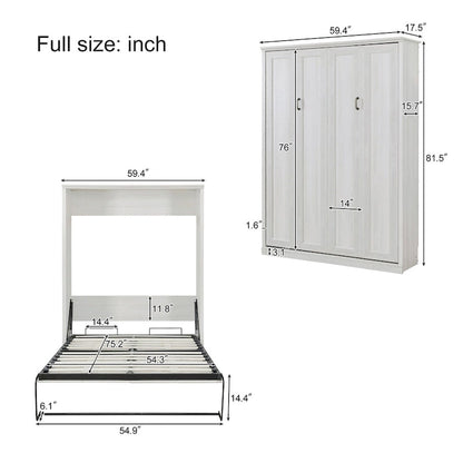 Lit escamotable mural avec armoire, Marron / Blanc rustique, Grand lit / Lit double, 2 couchages