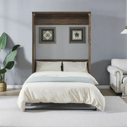 Lit escamotable mural avec armoire, Marron / Blanc rustique, Grand lit / Lit double, 2 couchages