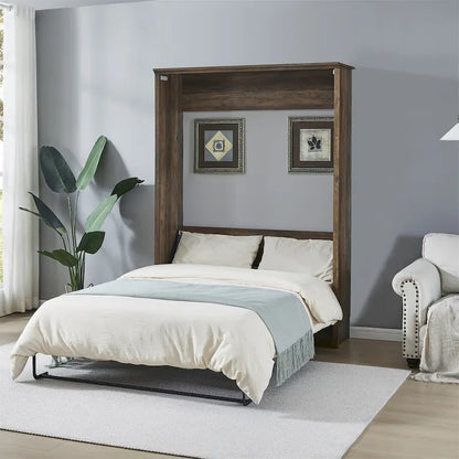 Lit escamotable mural avec armoire, Marron / Blanc rustique, Grand lit / Lit double, 2 couchages