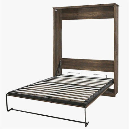 Lit escamotable mural avec armoire, Marron / Blanc rustique, Grand lit / Lit double, 2 couchages