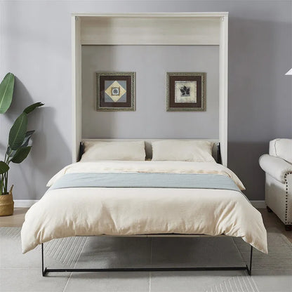 Lit escamotable mural avec armoire, Marron / Blanc rustique, Grand lit / Lit double, 2 couchages