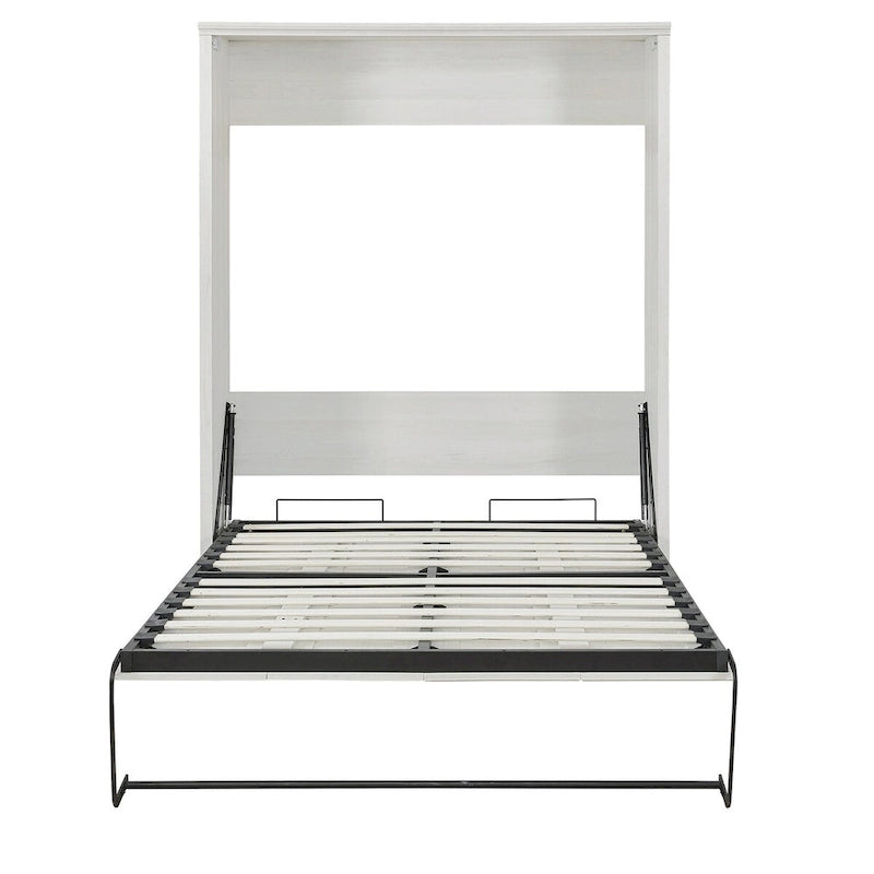 Lit escamotable mural avec armoire, Marron / Blanc rustique, Grand lit / Lit double, 2 couchages