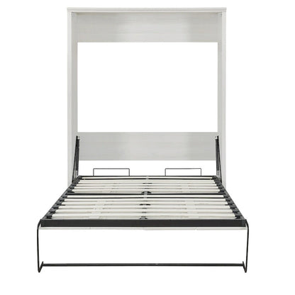 Lit escamotable mural avec armoire, Marron / Blanc rustique, Grand lit / Lit double, 2 couchages