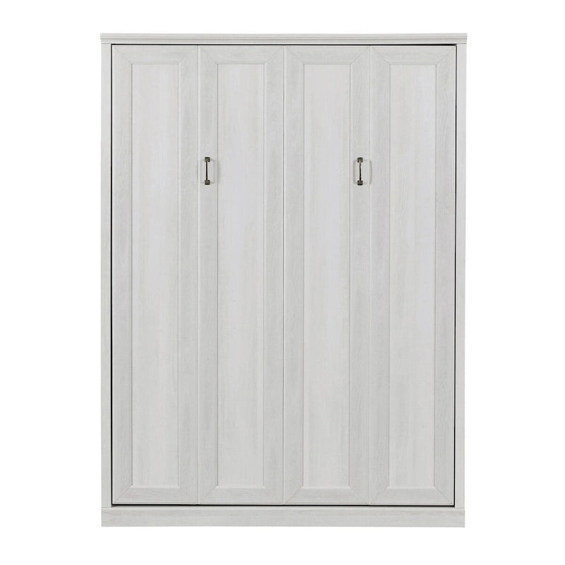 Lit escamotable mural avec armoire, Marron / Blanc rustique, Grand lit / Lit double, 2 couchages
