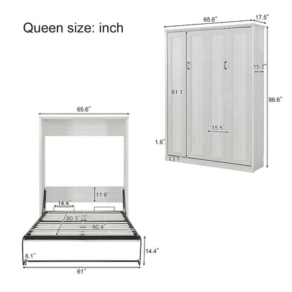 Lit escamotable mural avec armoire, Marron / Blanc rustique, Grand lit / Lit double, 2 couchages