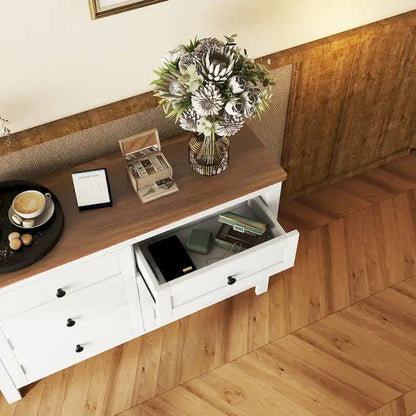 Commode 6 tiroirs en bois – Gris antique / Blanc, style ferme, assemblage par 1 personne