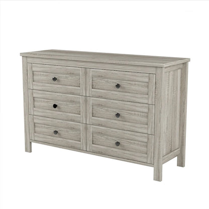Commode 6 tiroirs en bois – Gris antique / Blanc, style ferme, assemblage par 1 personne