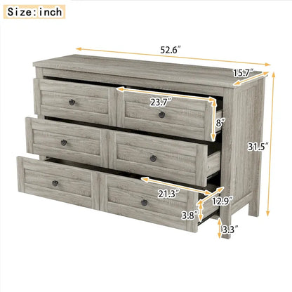Commode 6 tiroirs en bois – Gris antique / Blanc, style ferme, assemblage par 1 personne