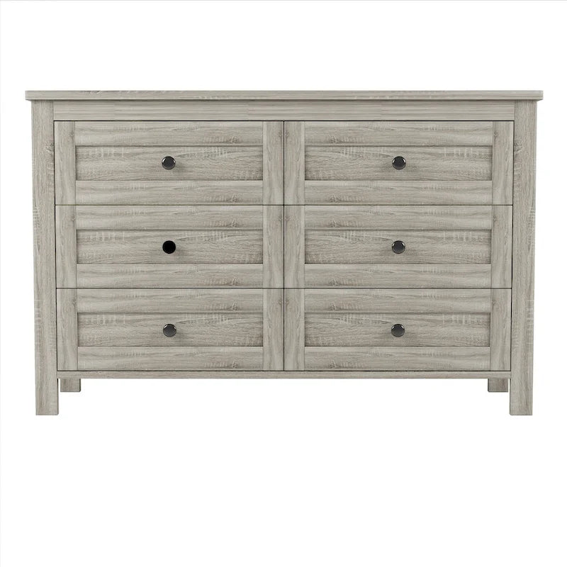 Commode 6 tiroirs en bois – Gris antique / Blanc, style ferme, assemblage par 1 personne