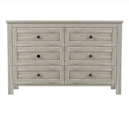 Commode 6 tiroirs en bois – Gris antique / Blanc, style ferme, assemblage par 1 personne