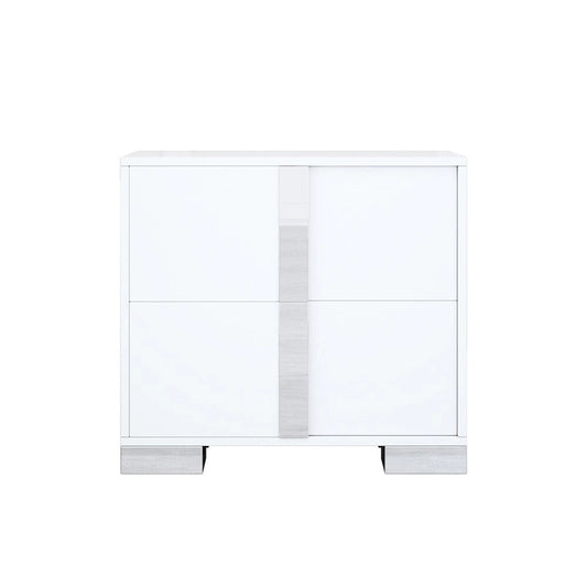 Elegant Mirrored Nightstand with Metal Handle, 2 Drawers