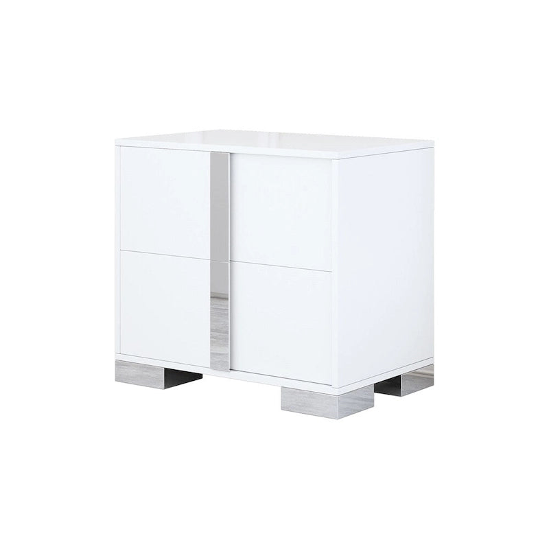 Table de chevet effet miroir avec 2 tiroirs | Gris et blanc | Pieds en métal | Usage unique