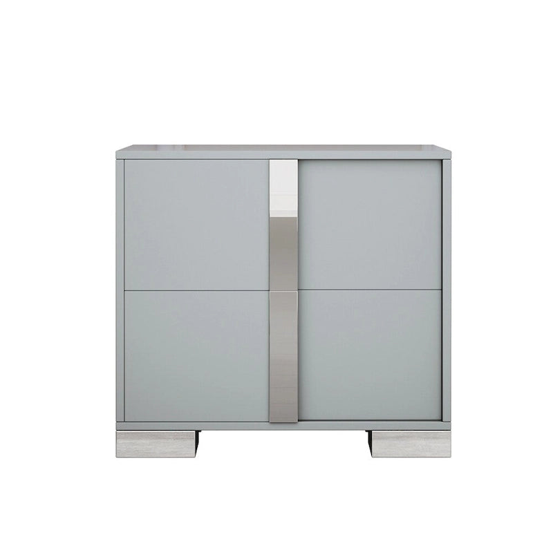 Table de chevet effet miroir avec 2 tiroirs | Gris et blanc | Pieds en métal | Usage unique