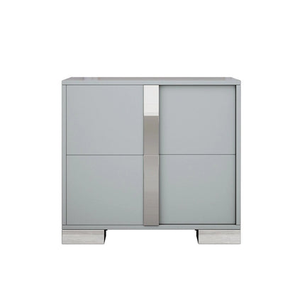 Table de chevet effet miroir avec 2 tiroirs | Gris et blanc | Pieds en métal | Usage unique