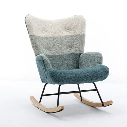 Fauteuil à bascule tapissé patchwork – Multicolore / Vert / Rose / Bleu antique – Siège unique