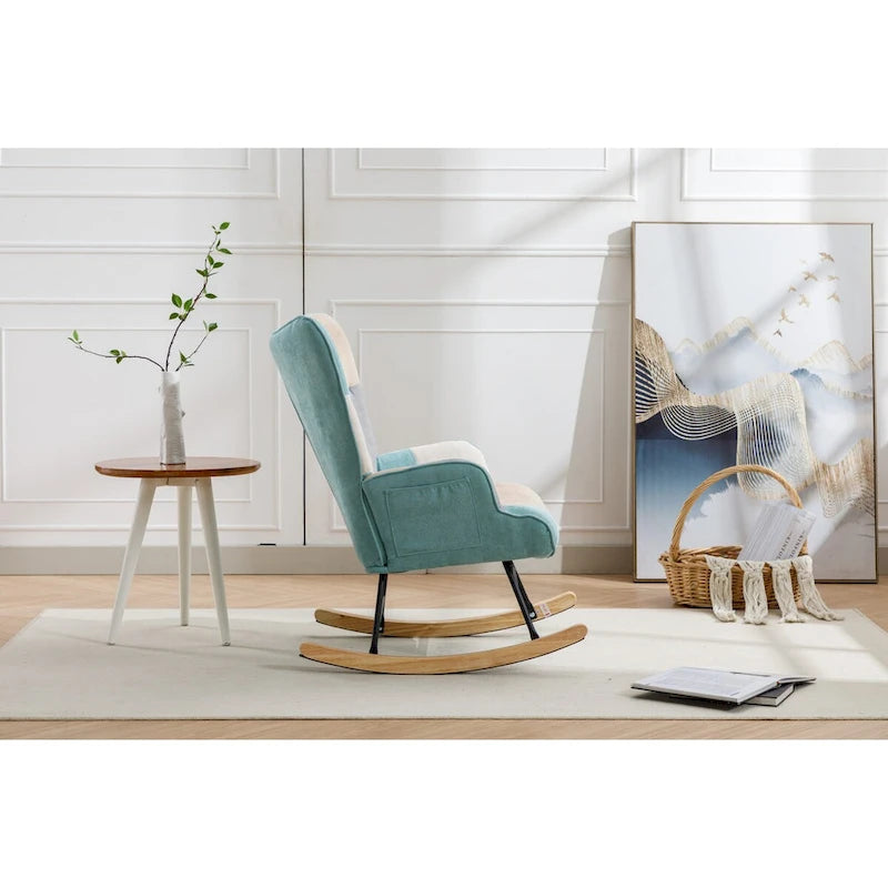 Fauteuil à bascule tapissé patchwork – Multicolore / Vert / Rose / Bleu antique – Siège unique