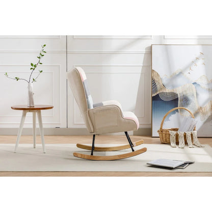 Fauteuil à bascule tapissé patchwork – Multicolore / Vert / Rose / Bleu antique – Siège unique