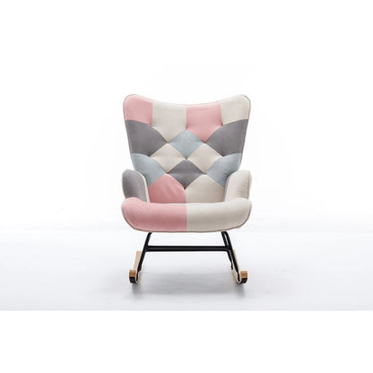 Fauteuil à bascule tapissé patchwork – Multicolore / Vert / Rose / Bleu antique – Siège unique