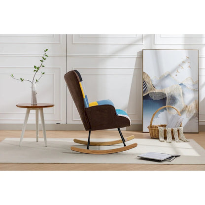 Fauteuil à bascule tapissé patchwork – Multicolore / Vert / Rose / Bleu antique – Siège unique