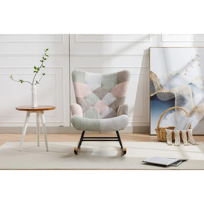 Fauteuil à bascule tapissé patchwork – Multicolore / Vert / Rose / Bleu antique – Siège unique