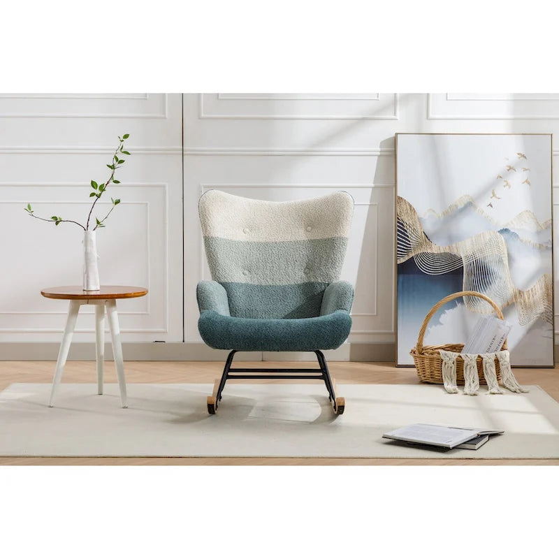 Fauteuil à bascule tapissé patchwork – Multicolore / Vert / Rose / Bleu antique – Siège unique