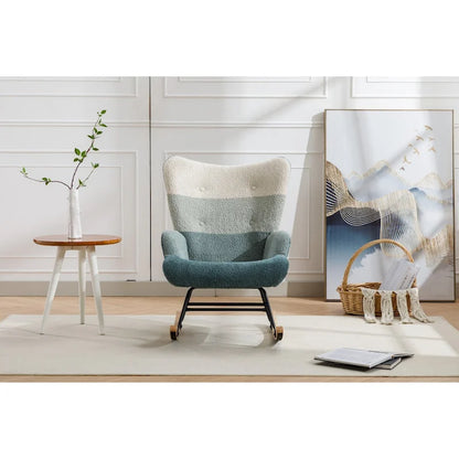 Fauteuil à bascule tapissé patchwork – Multicolore / Vert / Rose / Bleu antique – Siège unique