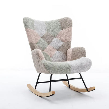 Fauteuil à bascule tapissé patchwork – Multicolore / Vert / Rose / Bleu antique – Siège unique