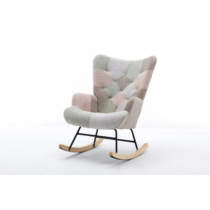 Fauteuil à bascule tapissé patchwork – Multicolore / Vert / Rose / Bleu antique – Siège unique