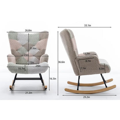Fauteuil à bascule tapissé patchwork – Multicolore / Vert / Rose / Bleu antique – Siège unique