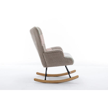 Fauteuil à bascule tapissé patchwork – Multicolore / Vert / Rose / Bleu antique – Siège unique
