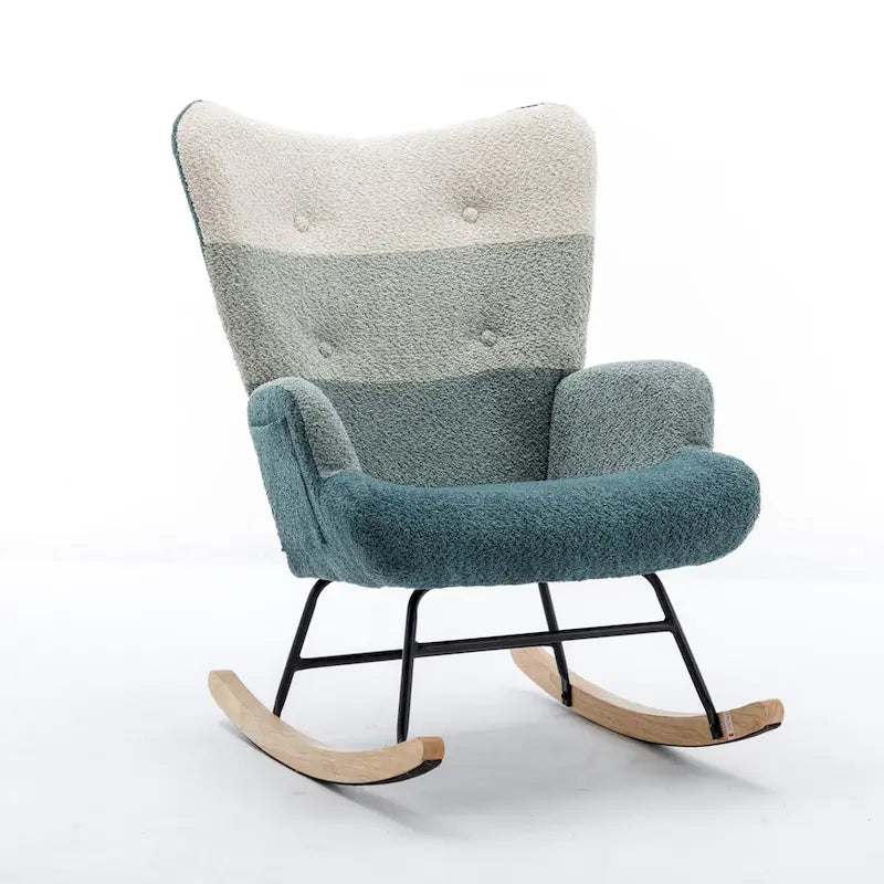 Fauteuil à bascule tapissé patchwork – Multicolore / Vert / Rose / Bleu antique – Siège unique