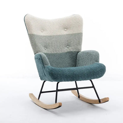 Fauteuil à bascule tapissé patchwork – Multicolore / Vert / Rose / Bleu antique – Siège unique