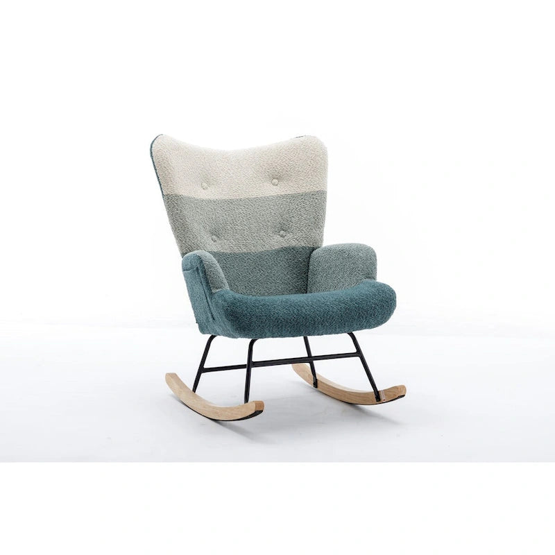 Fauteuil à bascule tapissé patchwork – Multicolore / Vert / Rose / Bleu antique – Siège unique