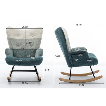 Fauteuil à bascule tapissé patchwork – Multicolore / Vert / Rose / Bleu antique – Siège unique