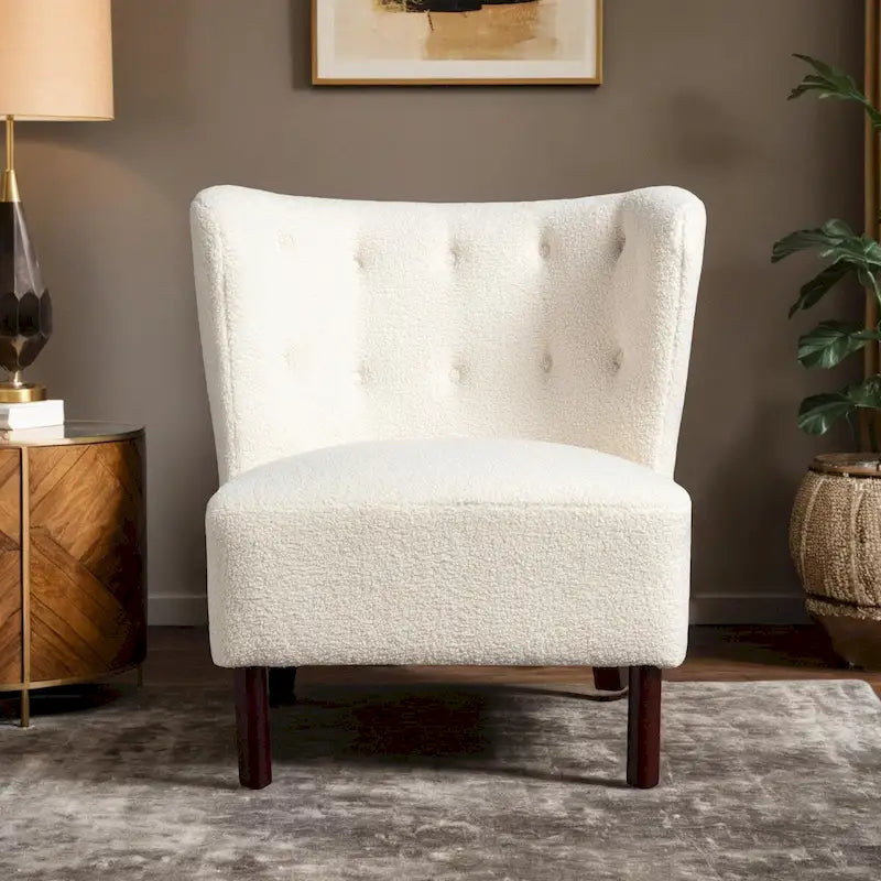 Fauteuil d'appoint Sherpa sans accoudoirs – Siège unique avec pieds en bois de noyer