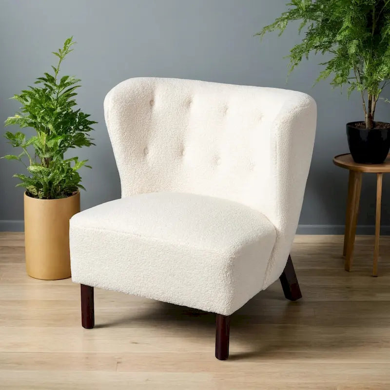 Fauteuil d'appoint Sherpa sans accoudoirs – Siège unique avec pieds en bois de noyer