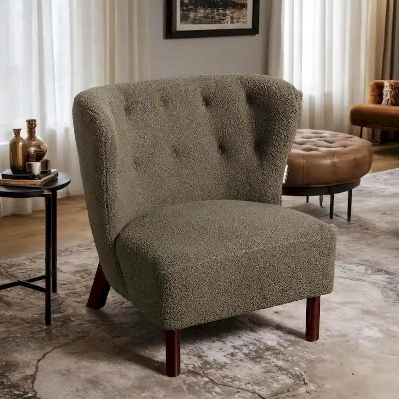 Fauteuil d'appoint Sherpa sans accoudoirs – Siège unique avec pieds en bois de noyer