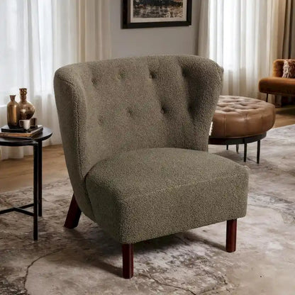 Fauteuil d'appoint Sherpa sans accoudoirs – Siège unique avec pieds en bois de noyer