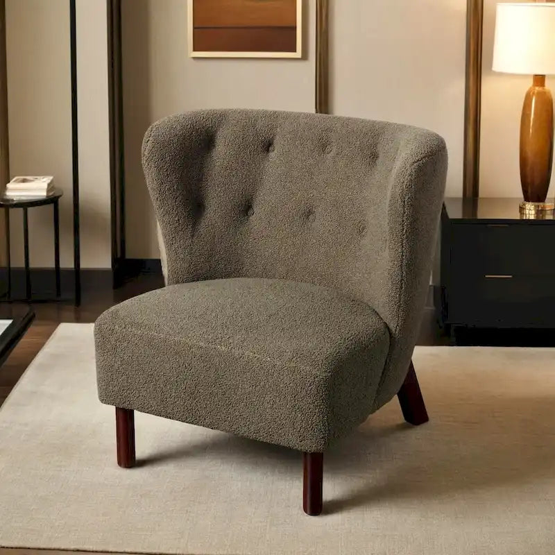 Fauteuil d'appoint Sherpa sans accoudoirs – Siège unique avec pieds en bois de noyer