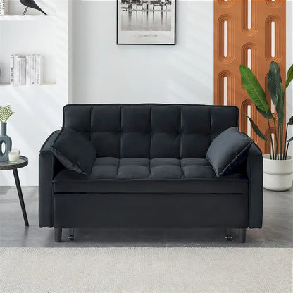 Causeuse en velours avec dossier inclinable, coussins décoratifs et poches latérales – Beige / Noir / Rose / Gris, 2 places