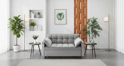 Causeuse en velours avec dossier inclinable, coussins décoratifs et poches latérales – Beige / Noir / Rose / Gris, 2 places
