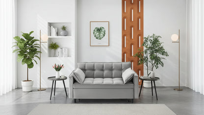 Causeuse en velours avec dossier inclinable, coussins décoratifs et poches latérales – Beige / Noir / Rose / Gris, 2 places