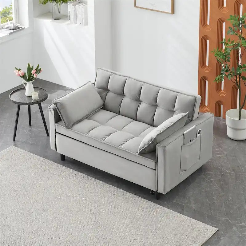 Causeuse en velours avec dossier inclinable, coussins décoratifs et poches latérales – Beige / Noir / Rose / Gris, 2 places