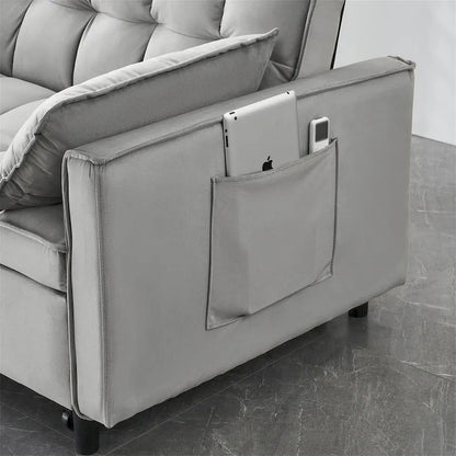 Causeuse en velours avec dossier inclinable, coussins décoratifs et poches latérales – Beige / Noir / Rose / Gris, 2 places