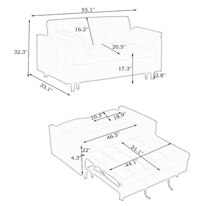Causeuse en velours avec dossier inclinable, coussins décoratifs et poches latérales – Beige / Noir / Rose / Gris, 2 places